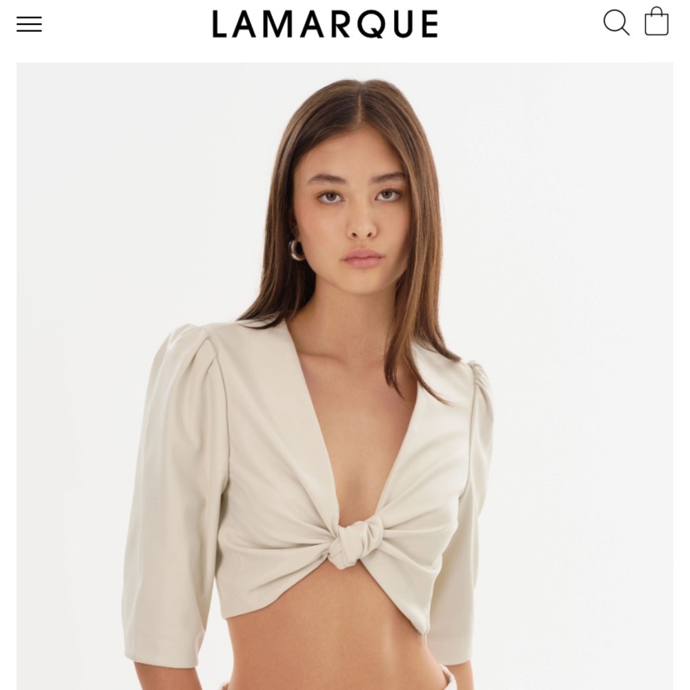 LAMARQUE Women's Cropped Cream Knot Front Top
